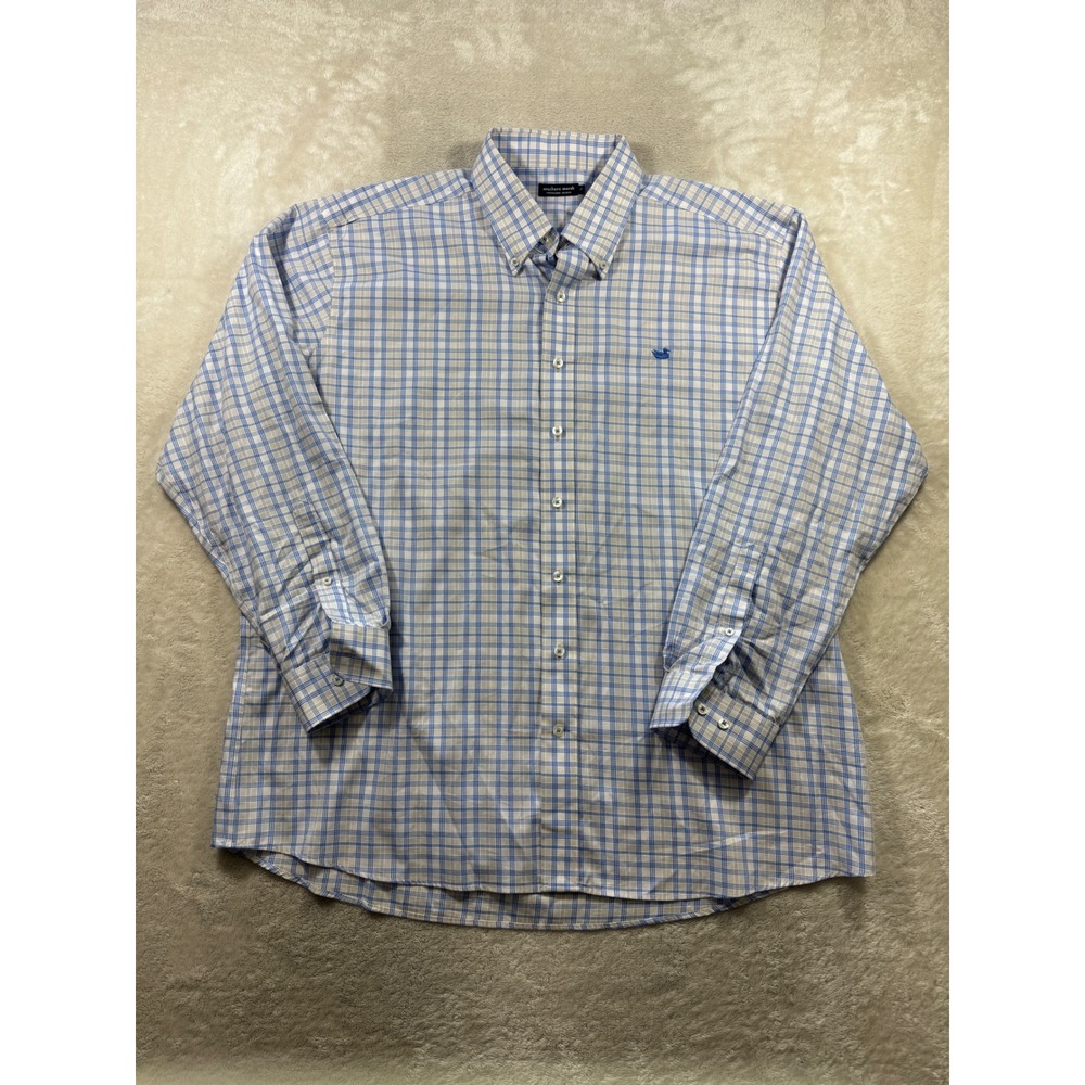 Southern Marsh Mens Plaid Button Down Long Sleeve Blue Shirt XL